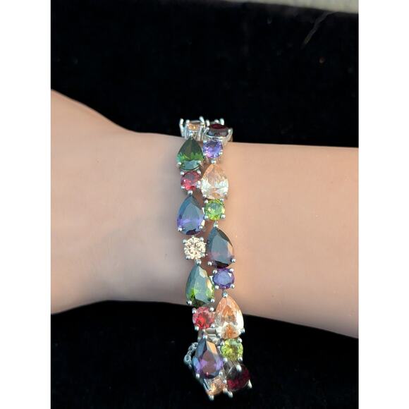 Multi-Colored Multi-Shaped Austrian Crystal Bracelet Marked 925 Sterling Silver - Picture 14 of 15